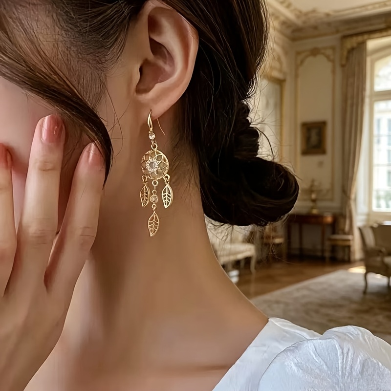 Golden Leaf Ear Hook with Three Leaf Tassels